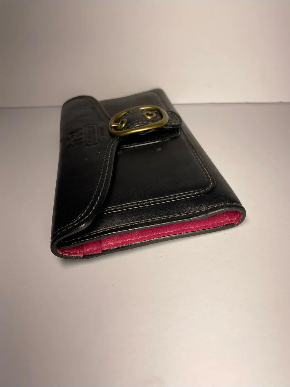 Coach Bleecker Black Leather Wallet with Brass Buckle